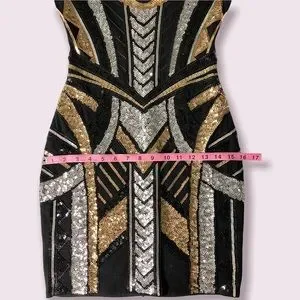 express black and gold sequin dress Baltic Born Womens Esme Sequin Dress | Black + Gold main image 1